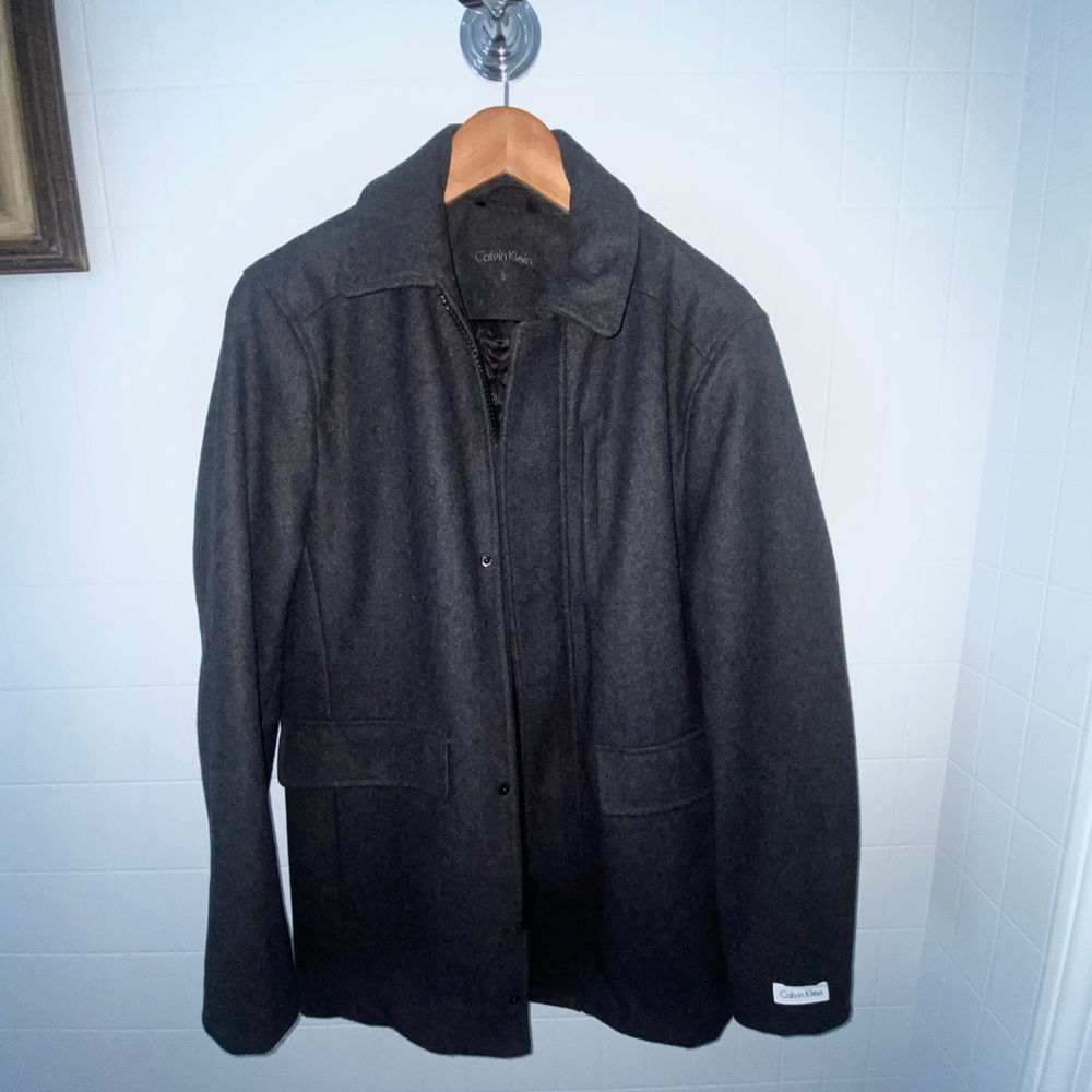 Calvin Klein Wool & Polyester Blend Slim Fit Overcoat